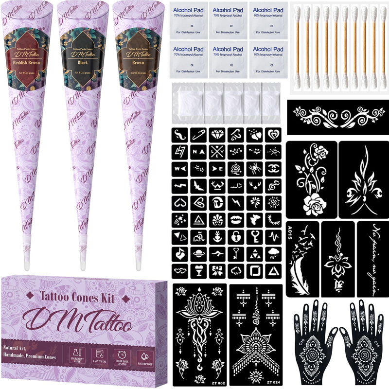 🎨 Kit complet de tatuatge de henna de 3 colors