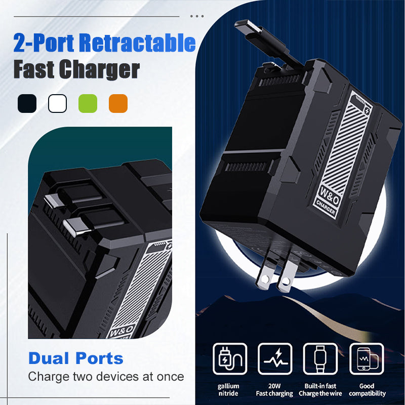 Chargeur de batterie rapide rétractable à 2 ports