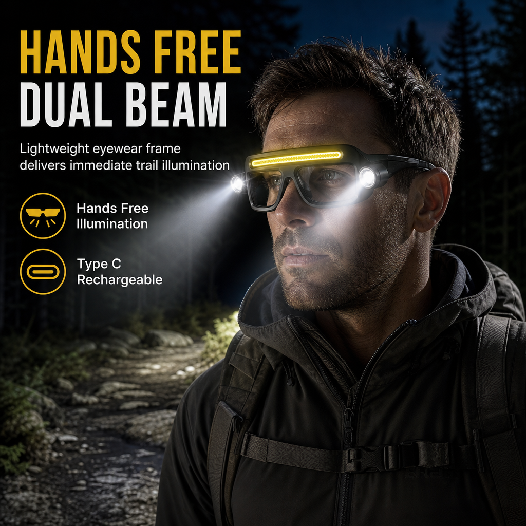 Lampe LED rechargeable par USB à clipser sur des lunettes, double faisceau