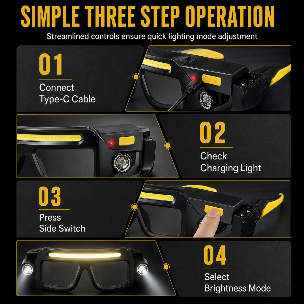 Lampe LED rechargeable par USB à clipser sur des lunettes, double faisceau