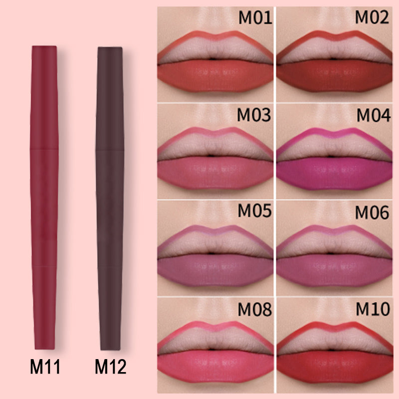 💄 Rossetto 2 in 1 con punta a goccia per contorno e riempimento labbra | 12 colori