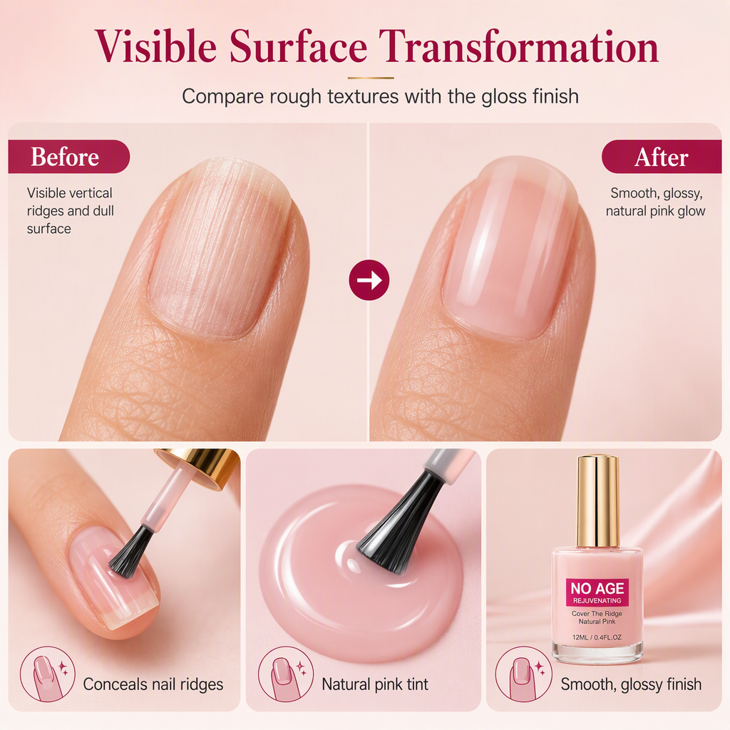 Esmalte de uñas nivelador rosa nude de 12 ml para uñas irregulares, acabado brillante