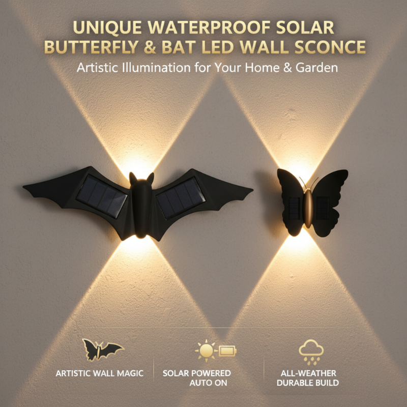 Aplique solar LED de mariposa o murciélago IP65