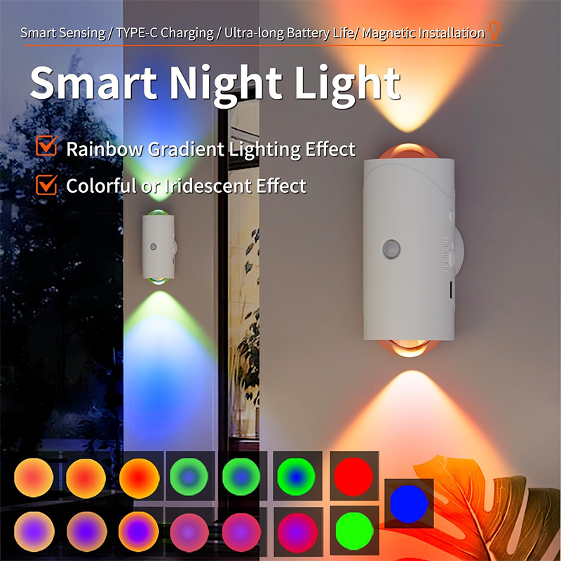 Luz nocturna LED multicolor con sensor de movimiento USB-C