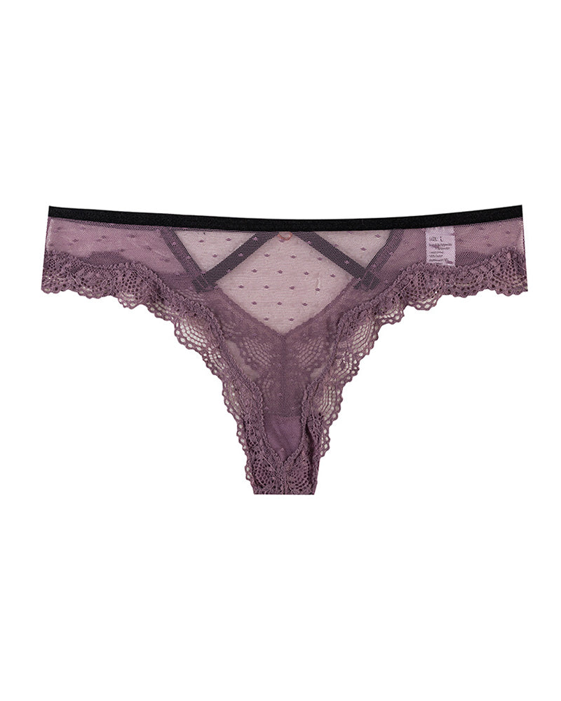 String sexy transparent à pois et découpes en dentelle