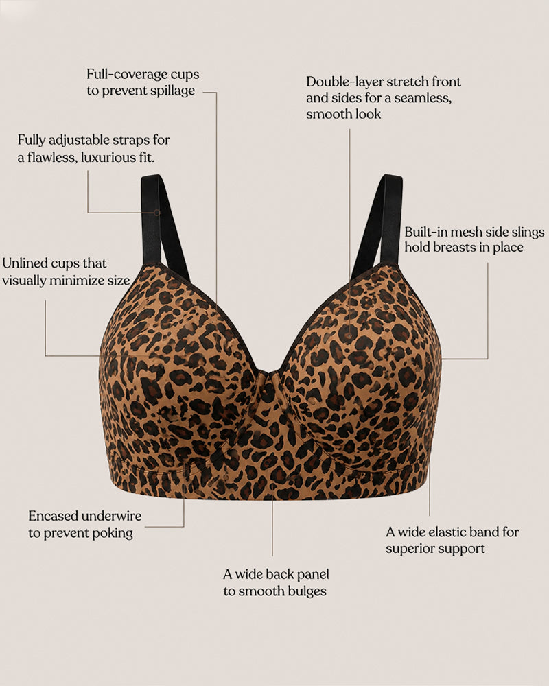 Sømløs, svært elastisk og figursydd BH – leopardmønster