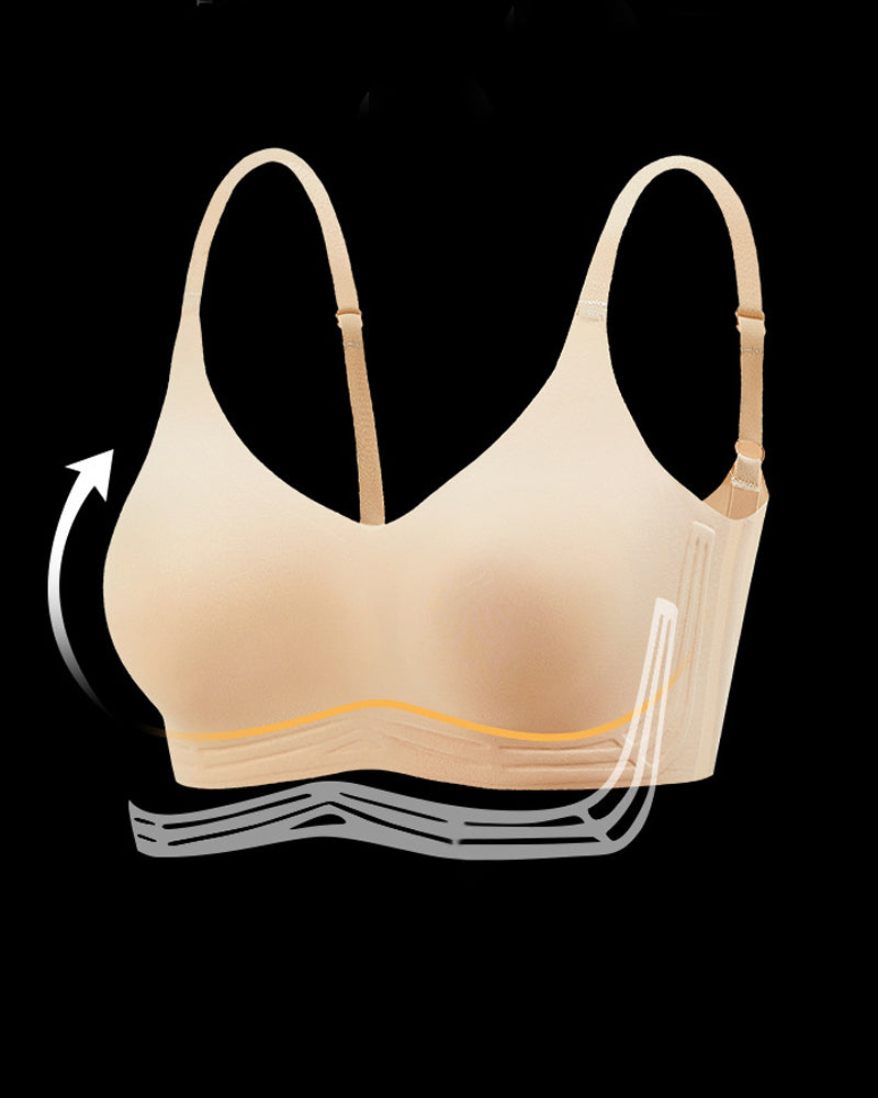 Sujetador tipo top push-up sin costuras y transpirable con escote en V para mujer, con dos almohadillas moldeadoras extraíbles