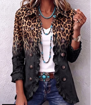 Blazer leopardato ombré con volant