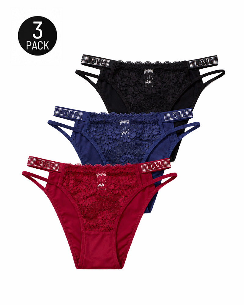 Lot de strings sexy transparents en dentelle avec strass