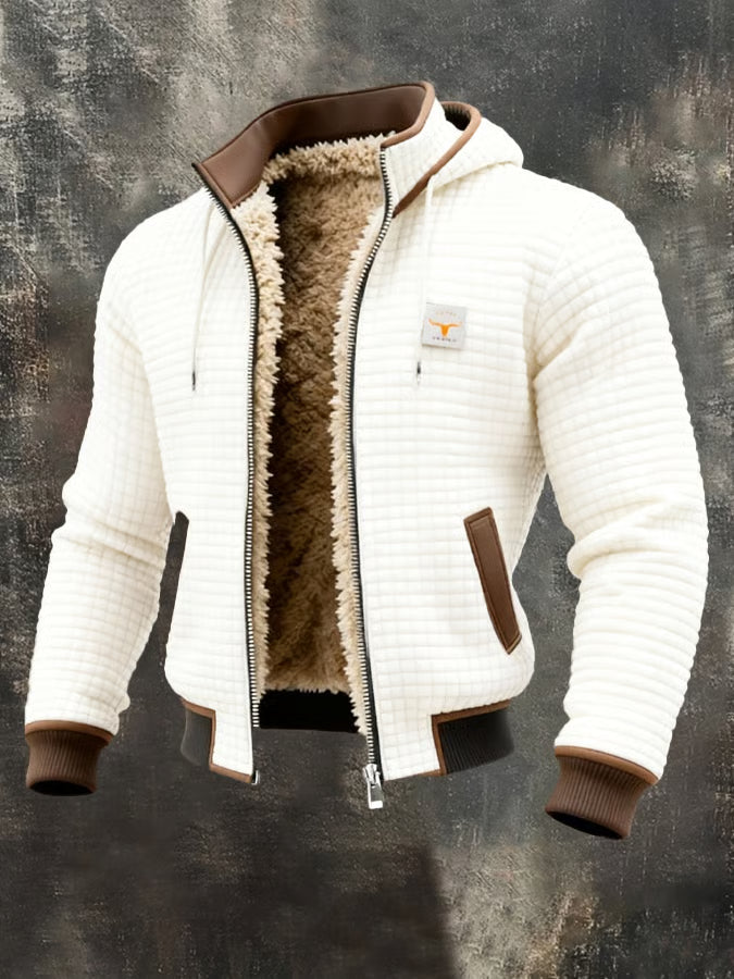 Chaqueta bomber para hombre con capucha, textura gofrada y forro cálido
