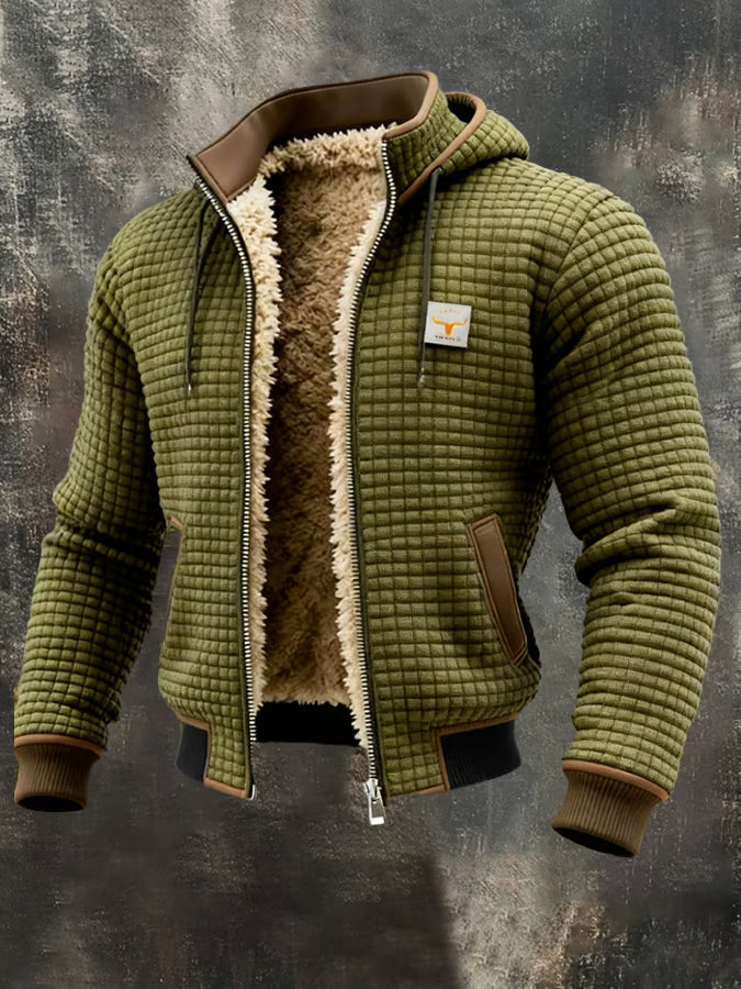 Chaqueta bomber para hombre con capucha, textura gofrada y forro cálido