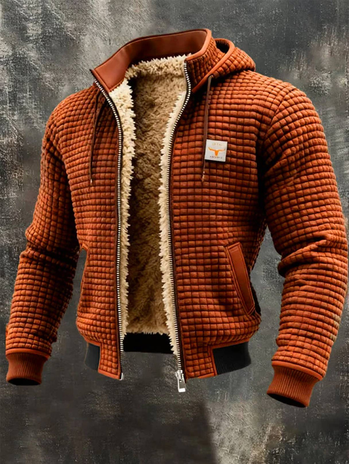 Chaqueta bomber para hombre con capucha, textura gofrada y forro cálido