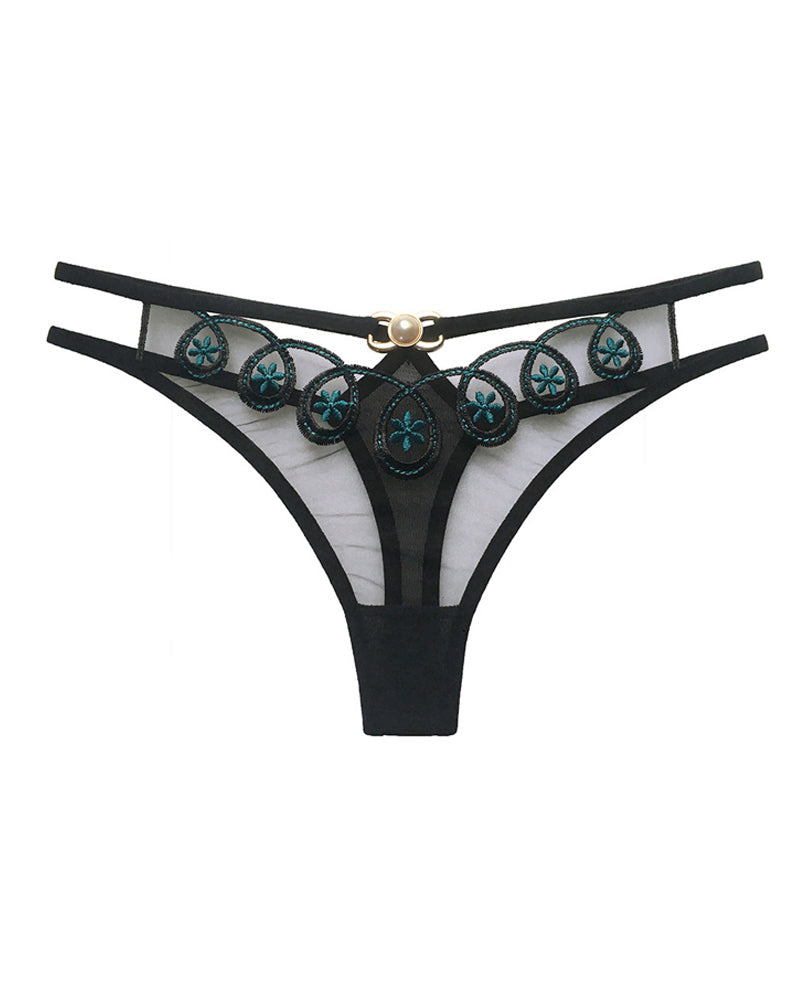 String sexy en tulle transparent brodé